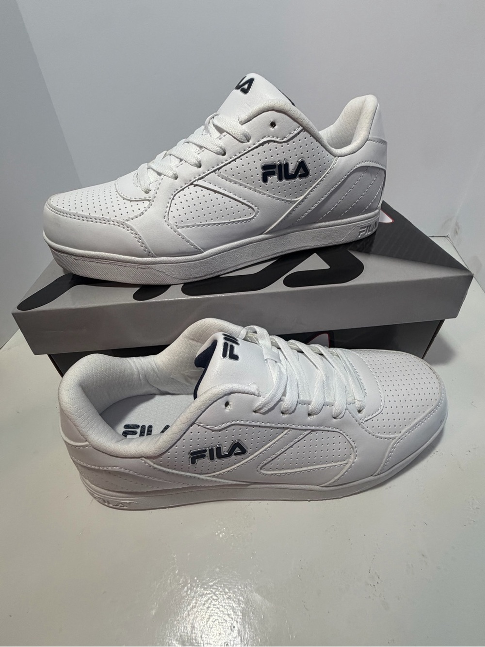 Fila White Sneakers with Navy Logo Accent